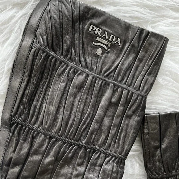 PRADA Black Ruched Leather High Heel Boots - Picture 2 of 5